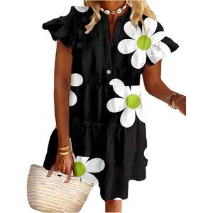 Women's Plus Size Floral Babydoll Dress V Neck Ruffle Summer Vacation